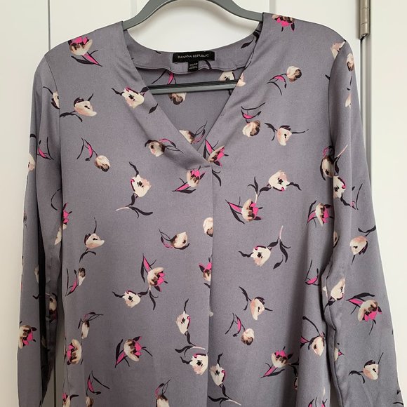 Banana Repubulic Grey & Floral Blouse - Picture 1 of 7